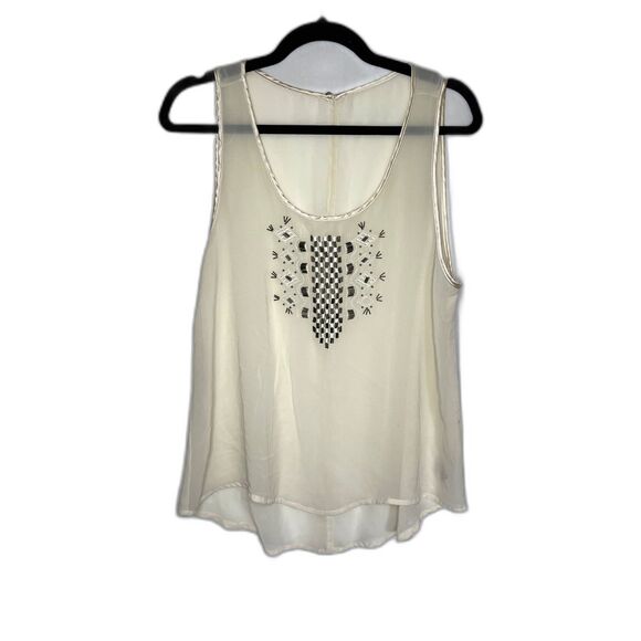 Tops - Sheer Cream Beaded / Embellished Sleeveless Tank Top - M